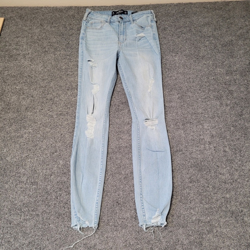 Hollister Jeans Womens Size 1R W25 L26 Light Wash Distressed Super Skinny Denim